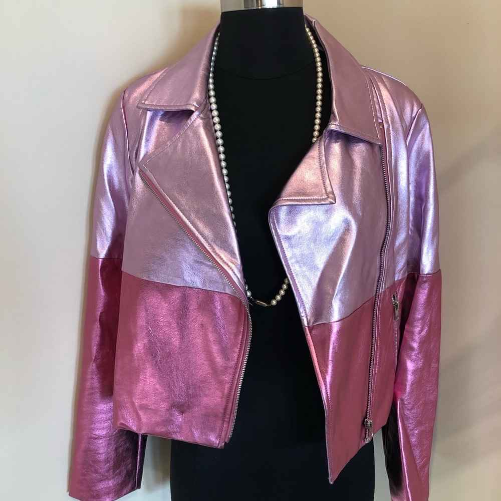 Metallic pink faux leather jacket